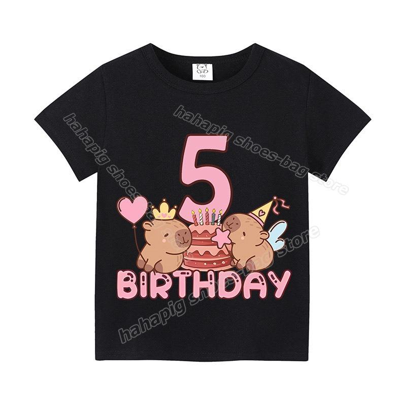 Capybara Girl Birthday Clothes Cute Toddler Kids Number T Shirt Cartoon Short Sleeve Baby Cotton T Shirt Summer Children  Tops