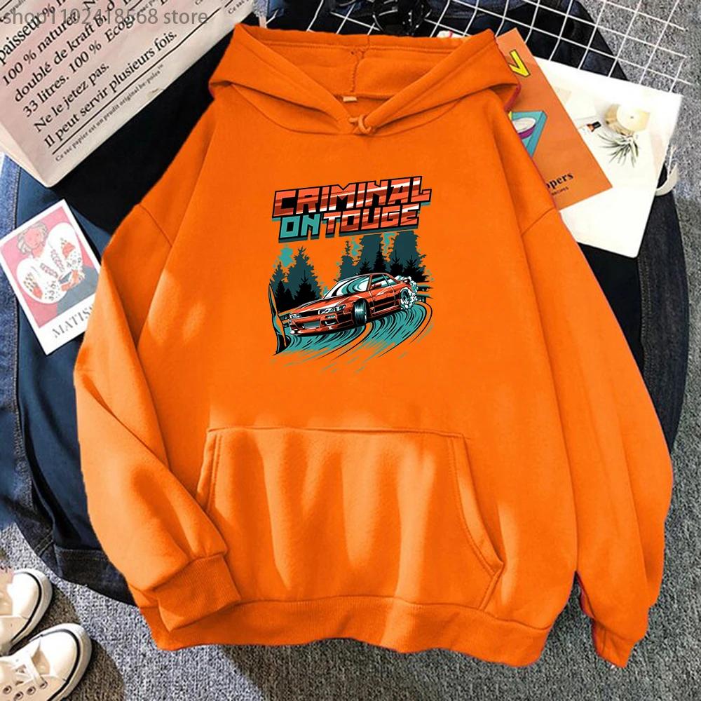 Felpe da uomo con cappuccio Initial D Touge Drift Montato Felpa per uomo JDM Car Felpe unisex per donna Silvia S13 Criminale sulle stampe