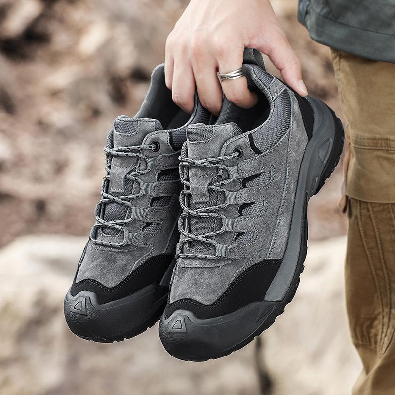 

Американские высококачественные кожаные мужские туфли для походов на открытом воздухе, спортивная обувь для походов, мужские ботинки для походов большого размера с нескользящей подошвой 38 серый
