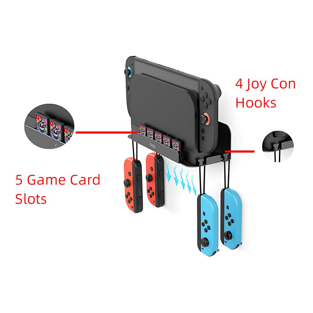 Wall Mount for Switch 2/Switch 1, Storage Wall Stand with 5 Game Card Holders & 4 Joy Con Brackets
