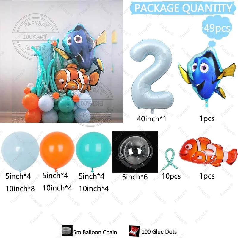 49pcs Cartoon Finding Nemo Fish Foil Balloon Clownfish Dory Ocean Sea Balloon Column 40inch Digit Birthday Party Decora Supplies