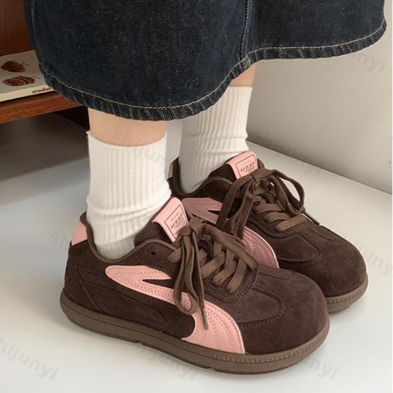 Woman's Casual Sneakers Retro Round Toe Comfort Soft Sole Chunky Flat Shoes Fashion Versatile Lightweight Non Slip Sport Shoes