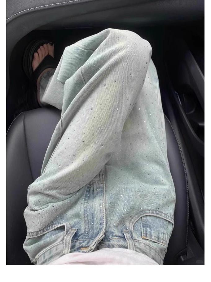 Retro Rhinestone Hotfix High Waist Wide Leg Jeans for Women - Spring/Summer 2026 Collection