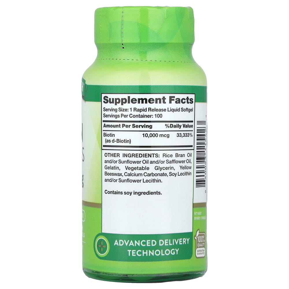 Nature's Truth Biotin 10000mcg Rapid Release Liquid Softgels, 100 Count