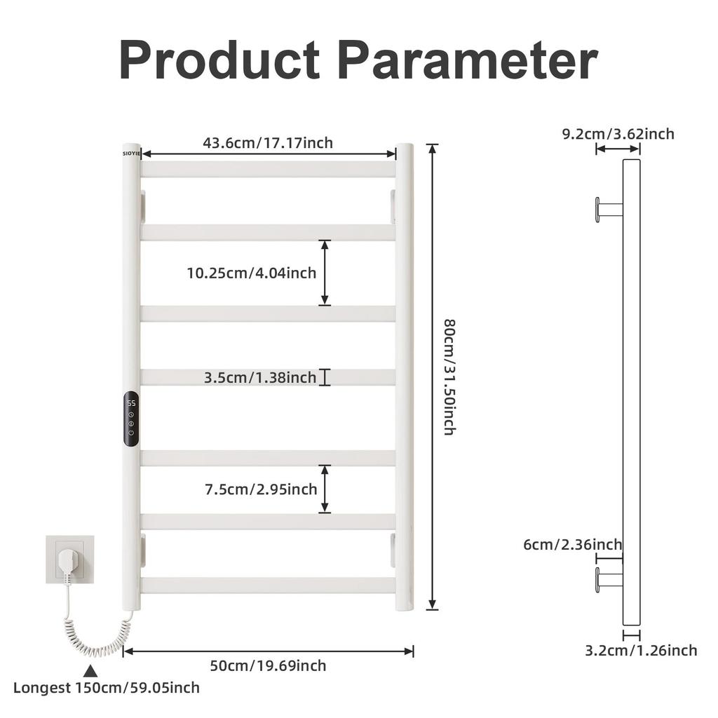 SIOYIE Electric Heated Towel Rack, Towel Warmer with Timer, Smart Bathroom Radiator, Wall-Mounted Heater, Towel Dryer