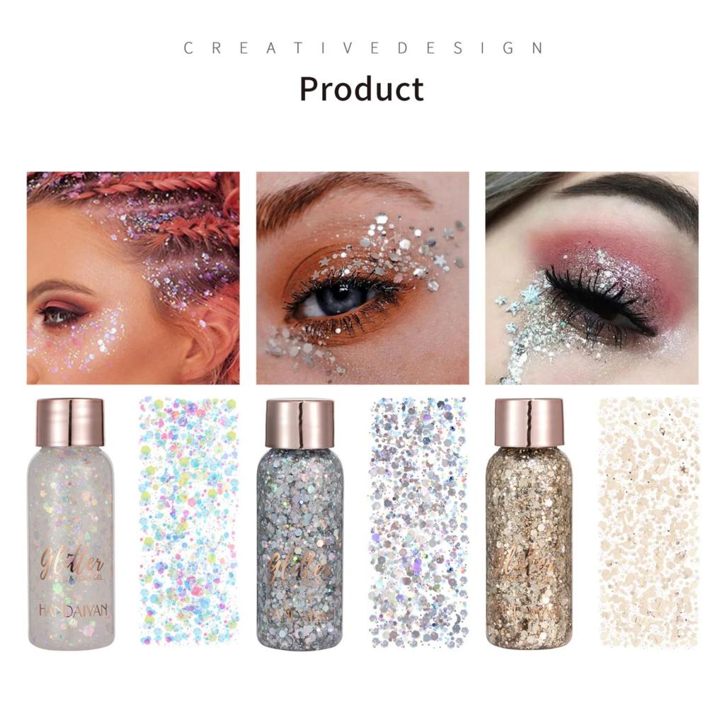 9 Shade Glitter Gel Long Wear High Pigment Sequins For Hair Eyes Face Body Nail Party Festival Makeup Art