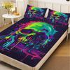 3pcs Fitted Sheet Set Skull 3D Printed Colorful Drip Paint Breathable Easy Care Bed Sheet With Pillowcases For Bedroom Decor