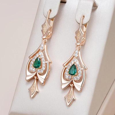 Vintage Large Pendant Earrings for Women Emerald Green Zircon Ethnic Style Luxury Jewelry Wedding Accessories
