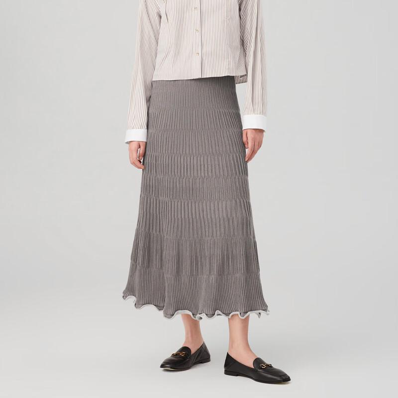 OVV Women s Fall/Winter Silk Wool Striped Knit Midi Skirt L