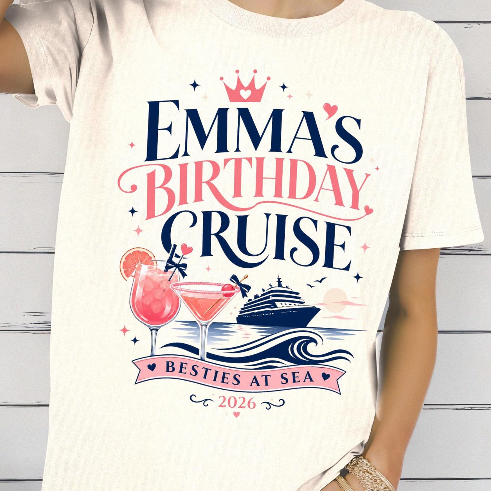 Personalized Birthday Cruise Shirt, Custom Cruise Tee, Birthday Trip T shirt, Besties At Sea Shirt, Girls Cruise Tee 2XL