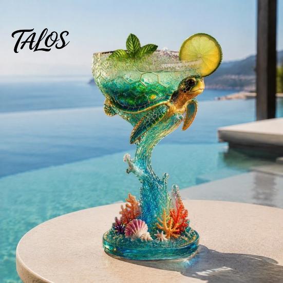 Exquisite Craft Ornaments for Living Room 3D Tropical Ocean Theme Glass Cup, Resin Art Parrot And Personalized Holiday Presents Turtle Design,