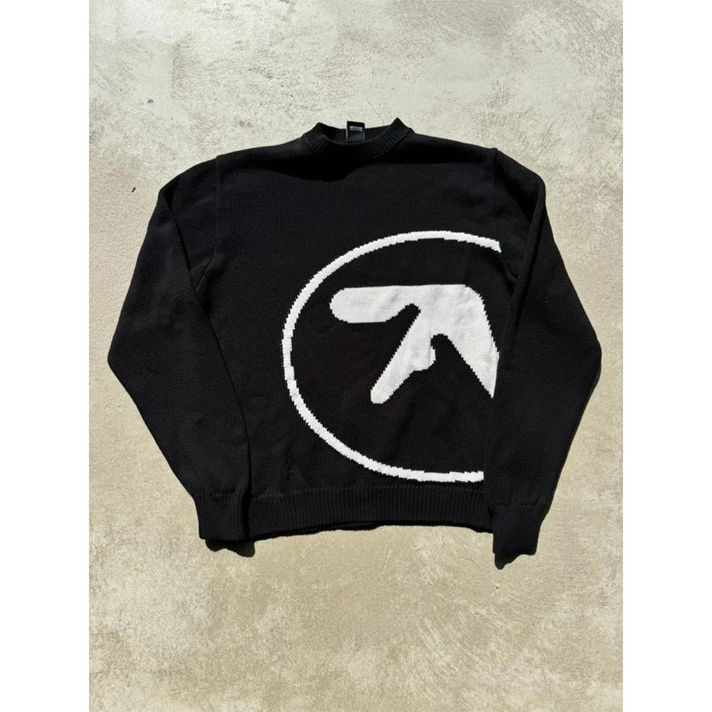BeatStreet Herren Pullover Y2K Aphex Twin Strick Oversize Pullover Gothic Pullover Winter Grafik Streetwear Langarm Oberteile Vintage Kleidung