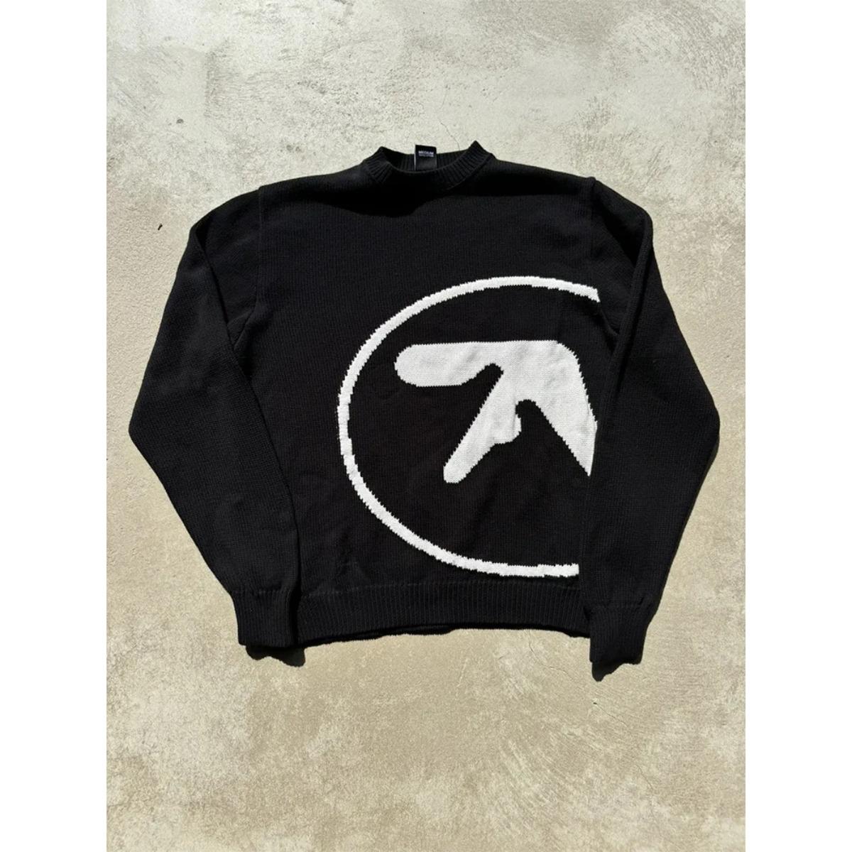 

Мужской свитер BeatStreet Y2K Aphex Twin Вязаный Оверсайз Пуловеры Готический Джемпер Зимняя Графика Уличная Одежда Топы с Длинным Рукавом Винтажная Одежда S чёрный
