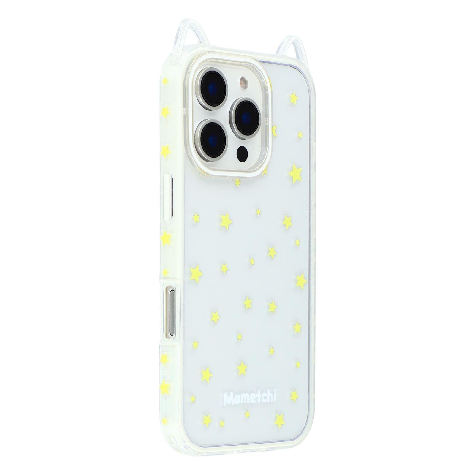 

For iPhone 16 Pro Max Case Star Pattern Cat Ear Design TPU+Acrylic Clear Phone Back Cover Beige