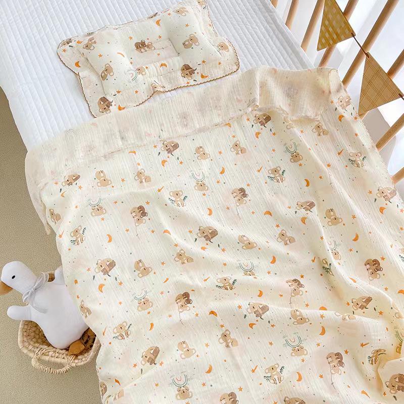 Newborn Pure Cotton Double-Layer Crinkle Swaddle Blanket - Lightweight Sunshade for Babies