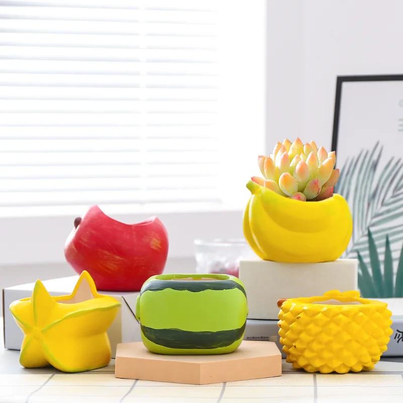 Watermelon Shape Vase Green Plant Pot Table Decoration Flower Arrangement Creative Cartoon Fruits Vases Room Aesthetic Decor