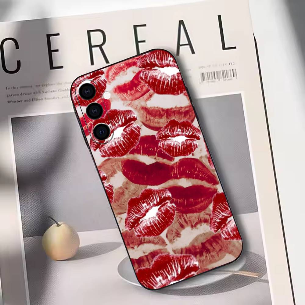 Sexy Red Lips Kiss Phone Case For Samsung Galaxy A73,A72,A71,A70,A53,A52,A51,Others Soft Black Cover