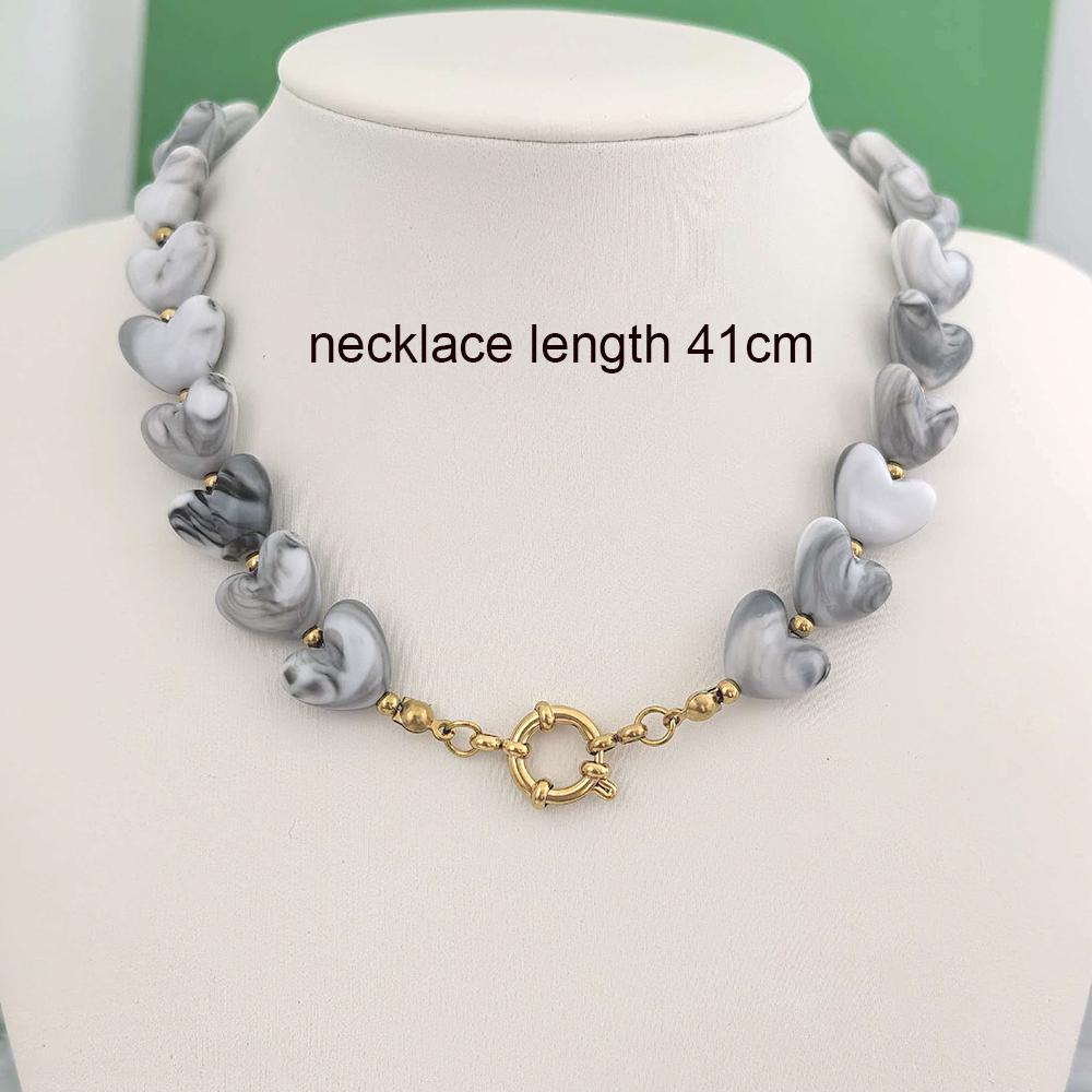 Heart Resin Necklace Women Choker Stainless Steel PVD Beads Sailor Clasp Waterproof Love Bracelet Diy Pendant Gold Vintage