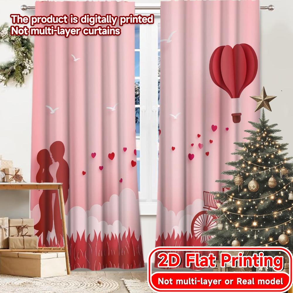 

2D Flat Printing 2pcs Love In Air Minimalist Chic Curtains Versatile Durable Polyester Curtains Versatile All Perfect for 100*130 Grommet Top 1pcs