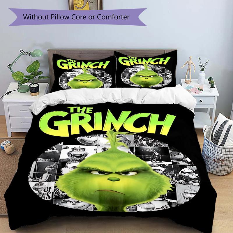 3pcs Grinch Poster Print Duvet Cover Set, 1 Duvet Cover + 2 Pillowcases (No Insert), High-Definition Print, Home & Dorm Set yy251208036
