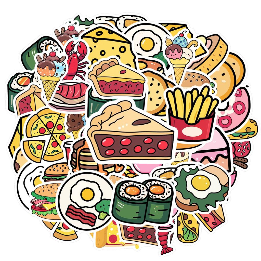 35pcs-50pcs Playful Food Stickers Cartoon Desserts Stickers Stationery Stickers For DIY Phone Laptop Scrapbook Bike