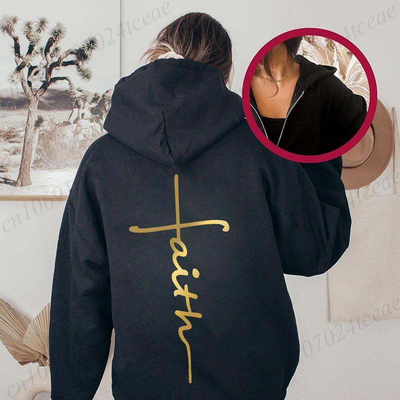 Faith Jesus Heart Cross Print Women Hoody Hoodies Hip Hop Soft Hoodies Casual Fleece Pullovers Fleece Zip Up Woman Sweatshirts