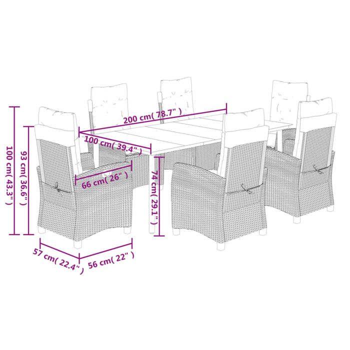 VidaXL Ensemble à Manger de Jardin avec Coussins 7 pcs, Table et Chaises avec Dossier Réglable, Meubles d'Extérieur, 3212799