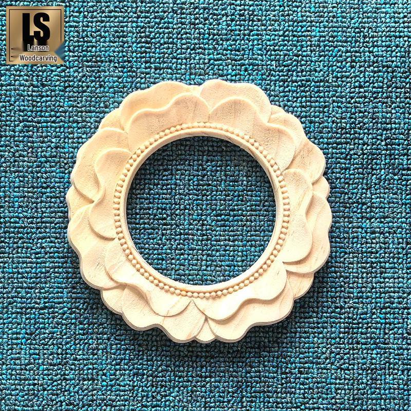European Style Solid Wood Relief Mirror Frame with Retro French Floral Design