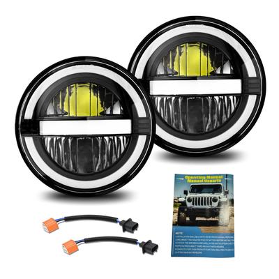 Pacote com 2 Faróis de LED Redondos, Faróis de 7 Polegadas com Feixe Alto e Baixo Branco, Seta Âmbar, DRL, Classificação IP67, Compatível