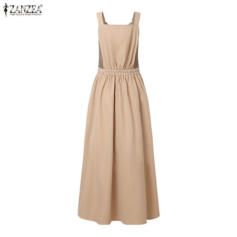 ZANZEA Women Casual Square Collar Loose Sleeveless Muslim Long Dress