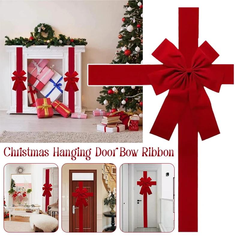 Large Red Bow Ribbon Christmas Front Door Decoration Hanging Bow Wedding Party Traditional Ready Made Door Bow  Year Decor