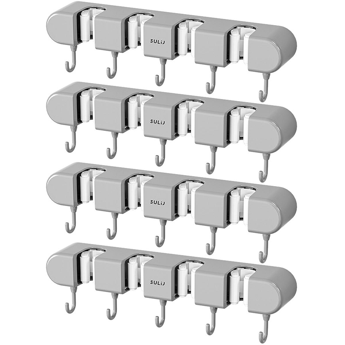 4Pcs Mop Holder Self-adhesive Broom Stand Wall Mounted Mop and Broom Organizer Space Saving Bathroom Kitchen Accessories