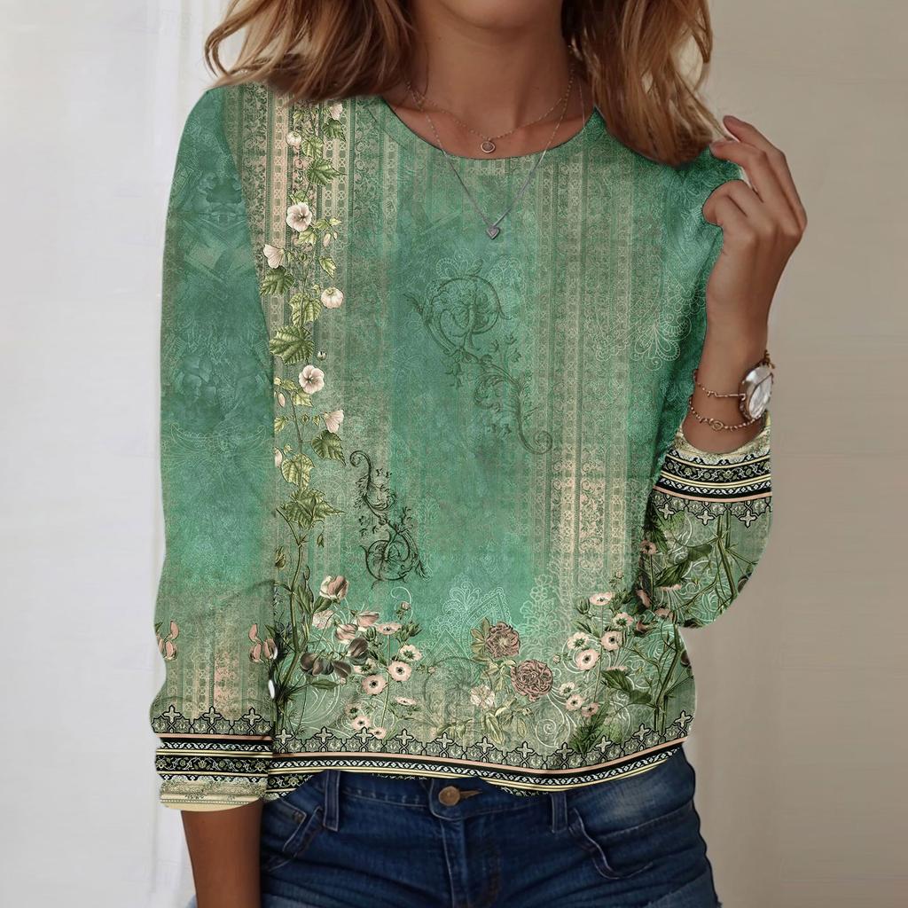 Long Sleeve Shirts For Women Cute Print Graphic Tees Blouses Casual Plus Size Basic Tops Pullover