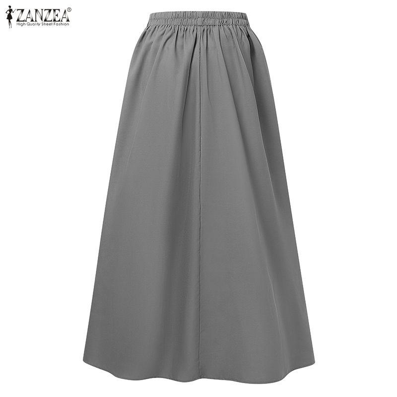 ZANZEA Lässige, elastische Taille, einfarbig, lockere, lange Röcke für Damen