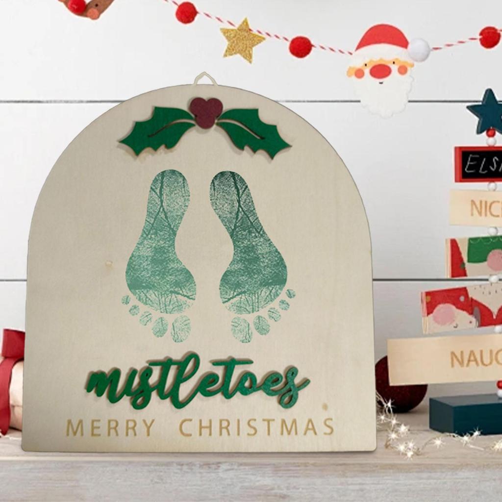 Christmas Footprint Sign Christmas Wooden Footprint Keepsake First Art Announcement Board Sign For Toddler Boys Girls Shower