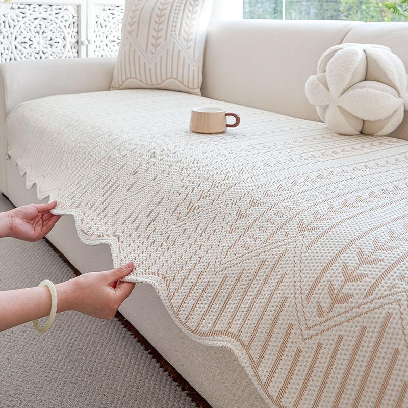 Summer Mat, Summer Fixed Non-Slip Seat Cushion, One-Piece Special-Shaped Sofa Cover, Straight Row Ice Silk Sofa Cushion