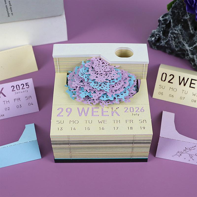 Time Piece Kalender 2026 Schreibtischkalender mit LED-Licht 3D Abreißkalender Papierschnitzkunst Notizblock Geschenk Weihnachten