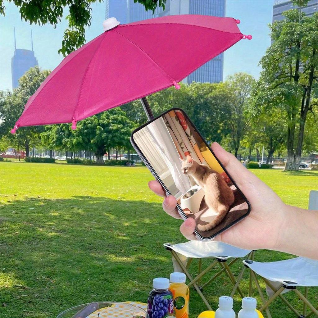1pc Mini Umbrella For Smartphones With Universal Pig-Shaped Suction Cup Holder, Outdoor Anti-Glare Sun Shade, Made Of Polyester Fiber Material