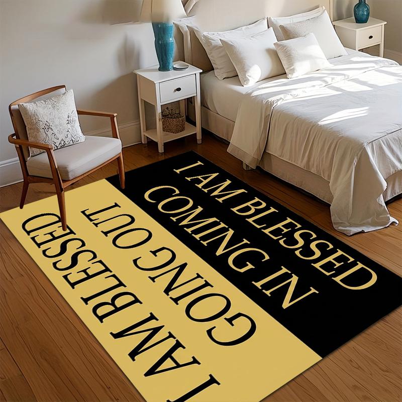 Bold Black and Gold Inspirational Quote Print Area Rug, Soft Non-Slip Floor Mat for Entryway Living Room Bedroom Home Decor