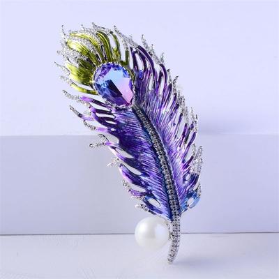 Retro Faux Enamel Feather Brooch, A High-end Suit Corsage Accessory.