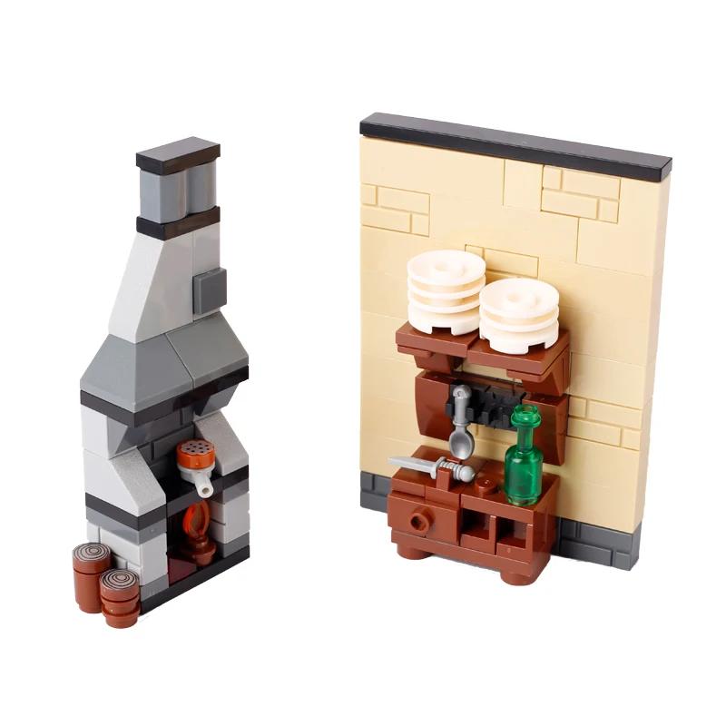 MOC Středověké Město Stavebnice Kuchyň Dům Nábytek Ložnice Jídelna Vojáci Figurky Helma Sestavení Dobytčí Cihly Hračky