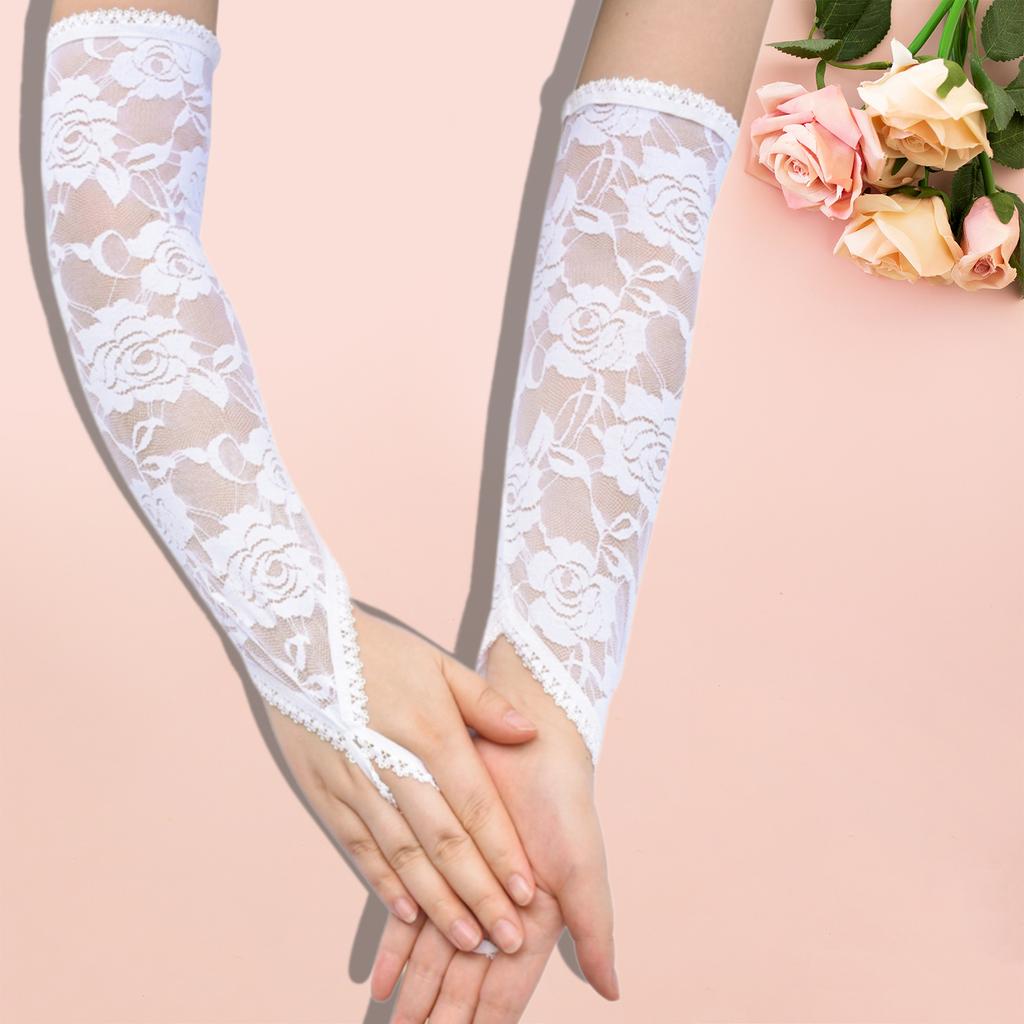 Vintage Lace Flower Fingerless Gloves for Ladies Fashion Roleplay Accessory Arm Sleeves for Weddings and Theme Parties