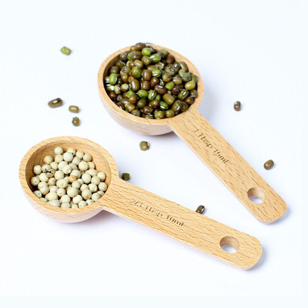 Beech/Walnut Wooden Measuring Spoon 7.5/10/15/20/30/45ML Multipurpose Coffee Tea Sugar Spice Spoon Kitchen Soup Spoons Tea