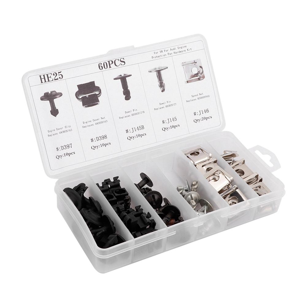 60Pcs Car Engine Protection Pan Clips Nut Pin Hardware Kit