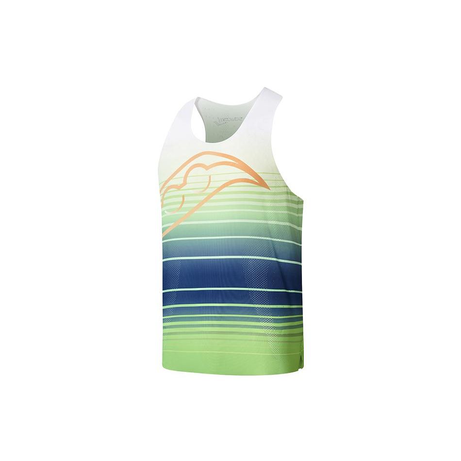 Saucony Striped Print Marathon Racing Breathable Lightweight Pullover Round Neck Sleeveless Vest Men Tops Green-Gradient SC2239272A-PR80