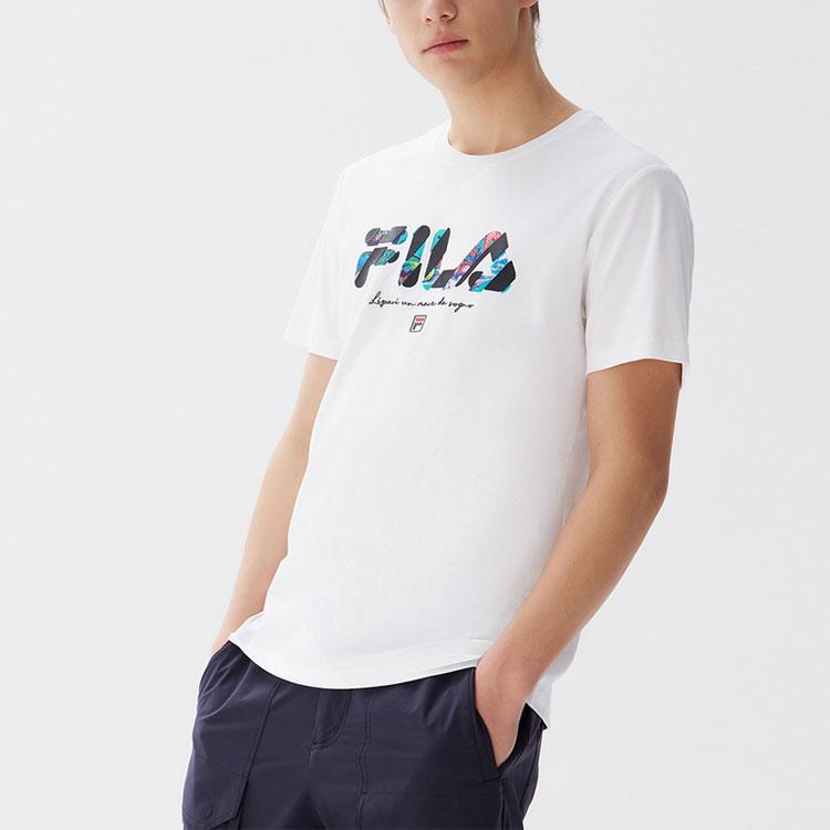 FILA Multicolor Logo Letter Print Sports Short Sleeve T-Shirt Men Tops White F11M128105F-WT