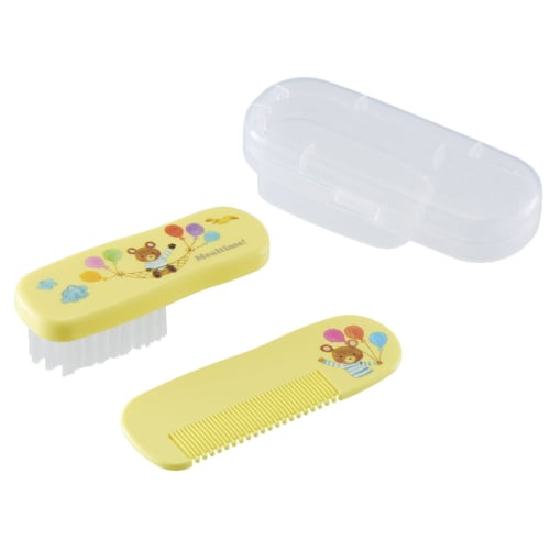 

OSK Baby Hair Care Set, Mealtime Brush and Comb, Yellow, Made in Japan, with Case, Antibacterial and Hygienic, BHC-10