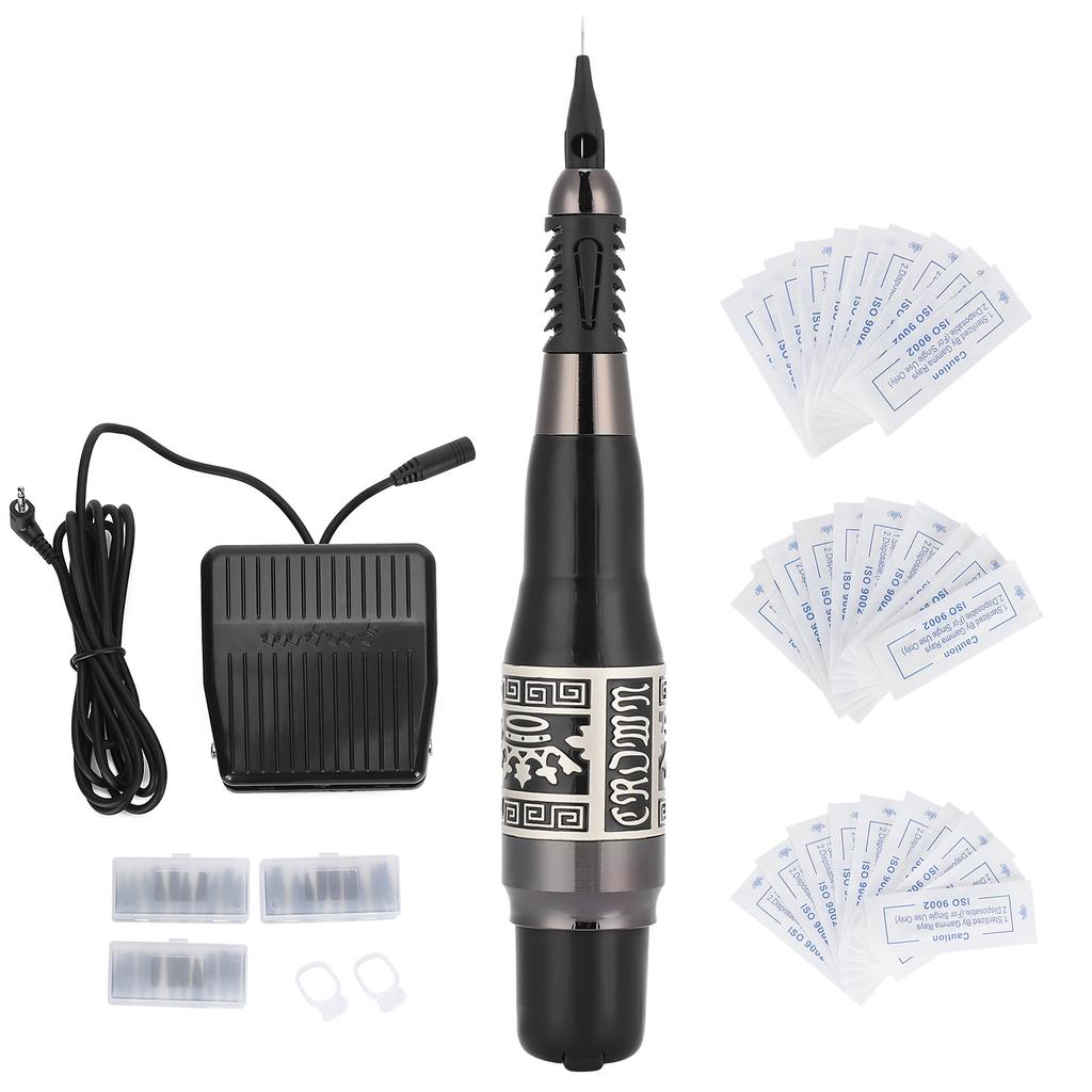 Tätowiermaschinen-Set Professioneller Tätowierstift mit Fußschalter für Augenbrauen-Lippen-Tätowierung Schwarz