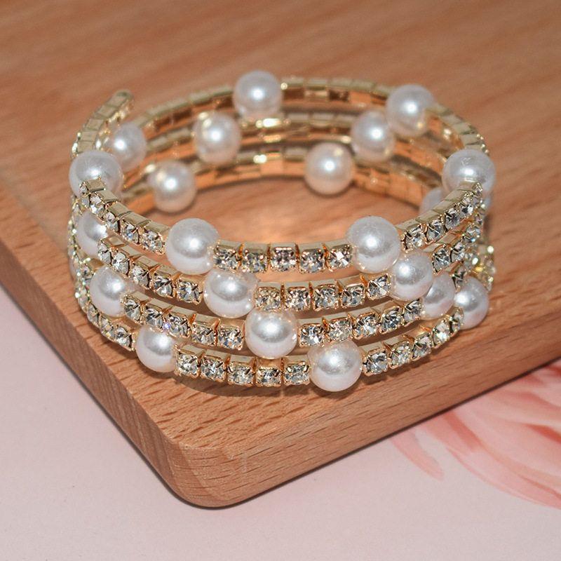 

Fashion Rhinestone Pearl Multi-Layer Winding Bracelet Light Luxury Minority Exquisite Bracelet Multi-Row Rhinestones Fancy Women s Fashion Gold