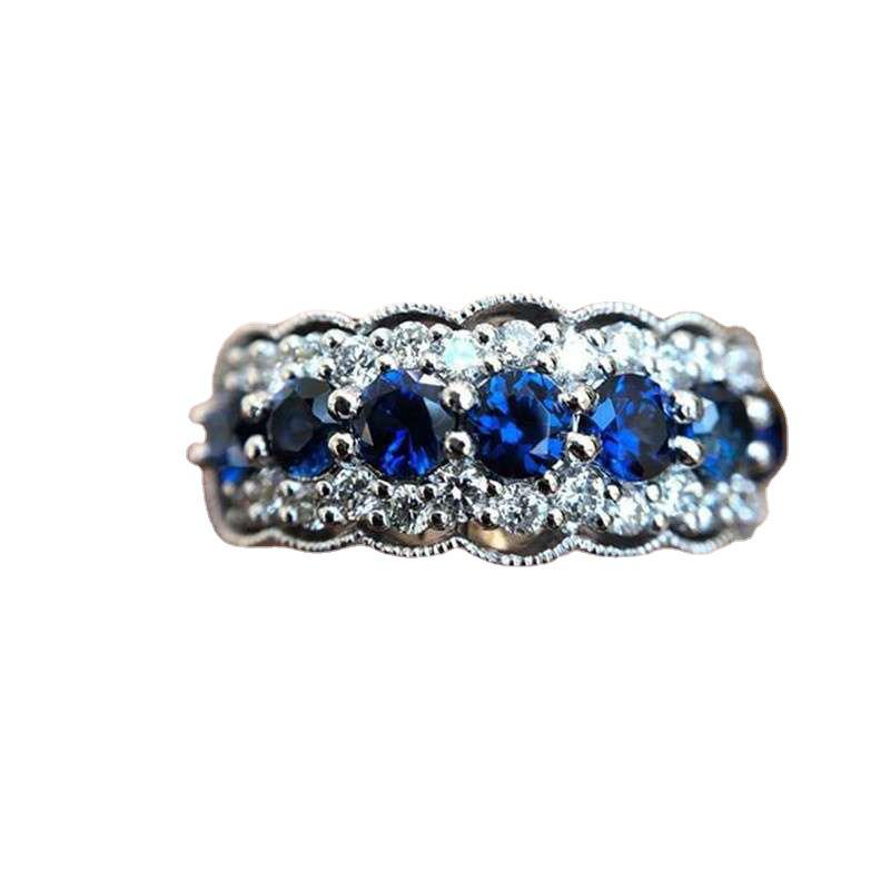 Chenrui Silver-Plated Blue Zircon & White Diamond Women's Ring